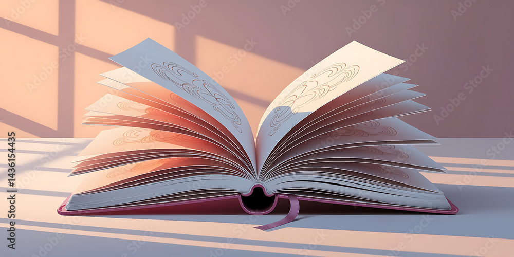 Fototapeta premium Open book, pages adorned with patterns.