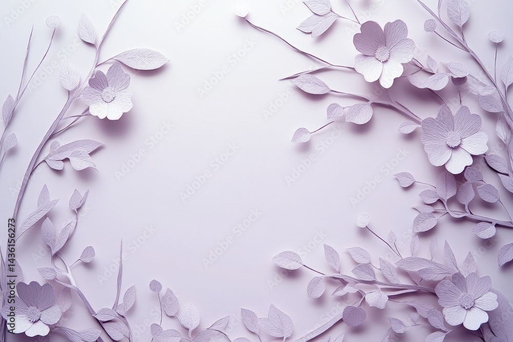 Fototapeta premium Delicate pastel paper flowers and leaves create a floral frame.