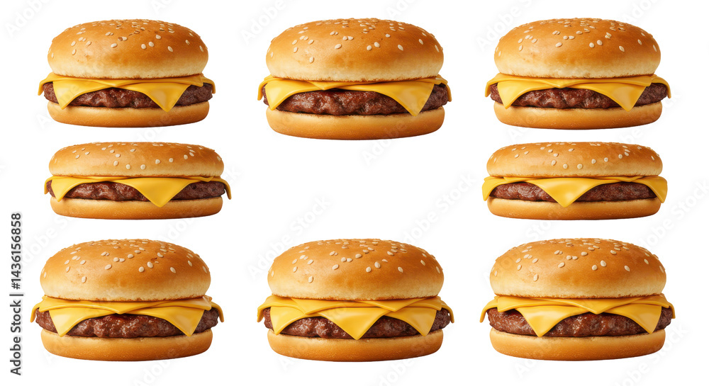 Cheeseburger Grid Deliciously arranged patties on black Cheeseburger Grid Deliciously arranged patties on black
