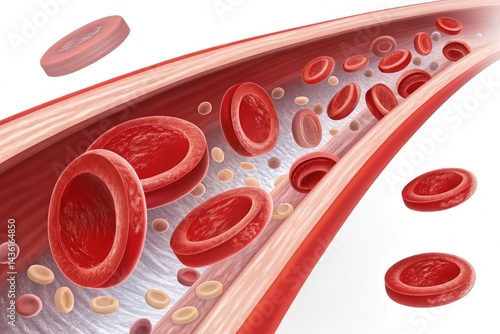 Red Blood Cells Flowing Through a Blood Vessel in Detailed View Generative AI