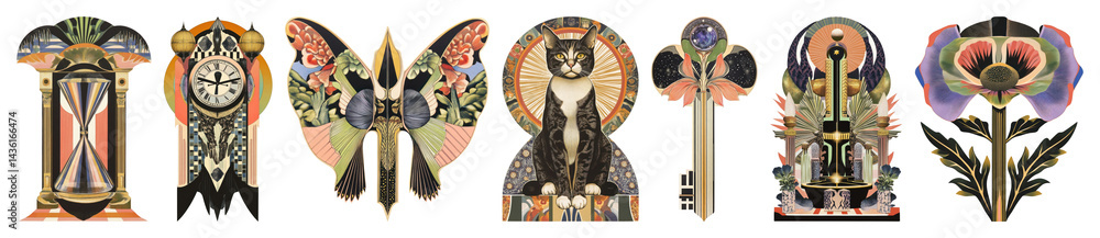 PNG Colorful symmetrical artistic designs, element set on transparent background