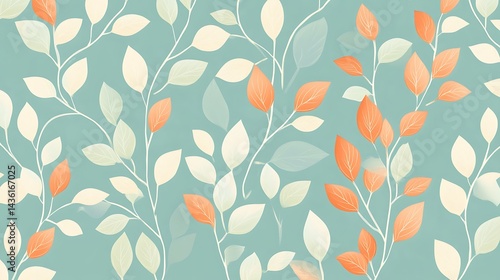 Elegant Pastel Leaves Branch Pattern Design