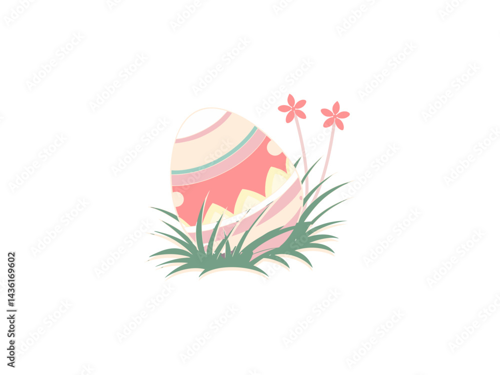 Colorful Decorative Easter Egg with Flowers – Springtime Illustration for Religious and Festive Celebrations