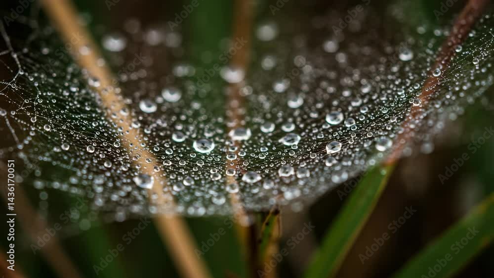 Delicate Dewdrop Web: A close-up shot showcasing the intricate details of a spiderweb adorned with sparkling dewdrops, capturing the beauty of nature's craftsmanship in a natural environment. Delicate Dewdrop Web: A close-up shot showcasing the intricate details of a spiderweb adorned with sparkling dewdrops, capturing the beauty of nature's craftsmanship in a natural environment.