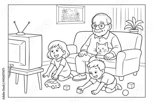 illustration of a grandpa tell a story on isolated white background