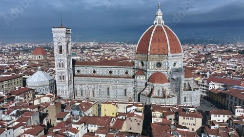 Aerial view of the Florence town center and the Cathedral of Santa Maria del Fiore, the Duomo of Florence