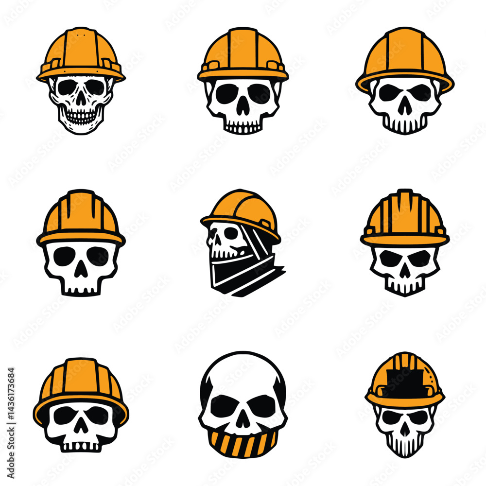 Construction Worker Skull Vector Set with Safety Helmets Illustration Construction Worker Skull Vector Set with Safety Helmets Illustration