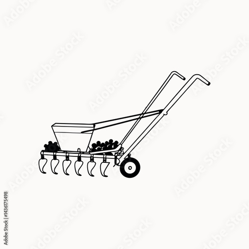 Seed drill vector silhouette on white background