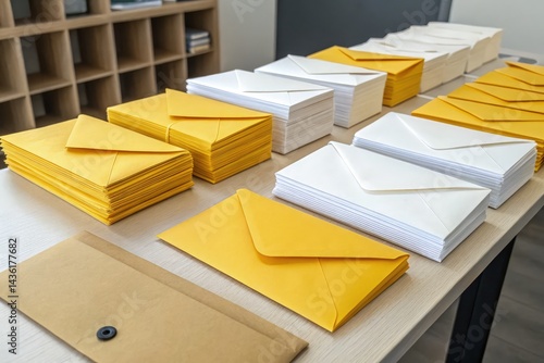 Collection of Yellow and White Envelopes Arranged on a Table Generative AI