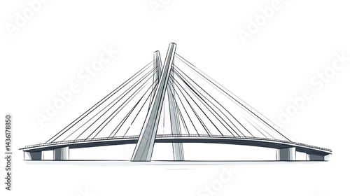 Dramatic graphical rendering of a suspension bridge, a symbol of connection and engineering marvel, on an isolated transparent background