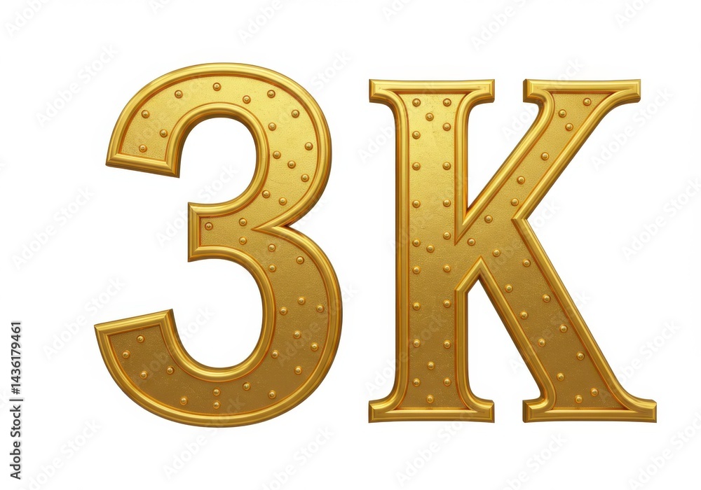 Isolated golden three k symbol design for celebration and achievement Isolated golden three k symbol design for celebration and achievement