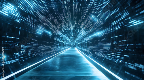 Futuristic data tunnel visualization digital realm wallpaper design tech environment abstract viewpoint