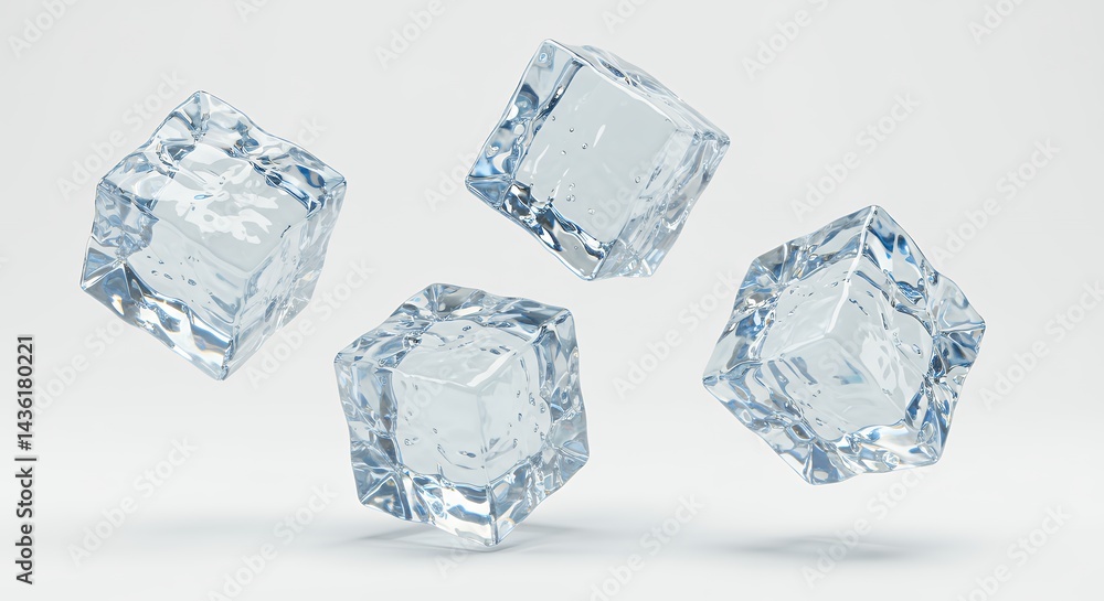 Fototapeta premium Ice Cubes Floating Isolated on White