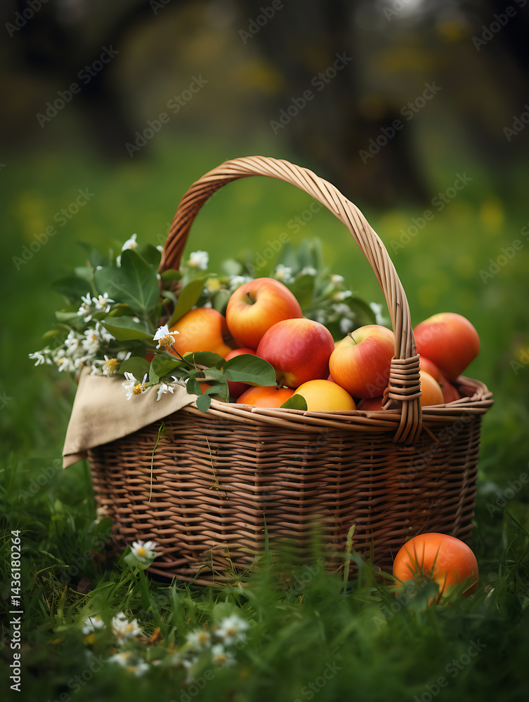 Basket with Fruits and Blossoms Basket with Fruits and Blossoms