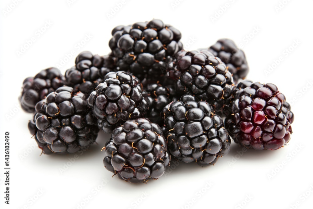Fresh Blackberries Piled Together on a White Background Fresh Blackberries Piled Together on a White Background