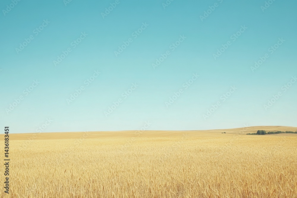 Serene Golden Wheat Field Under Clear Blue Sky Landscape Serene Golden Wheat Field Under Clear Blue Sky Landscape