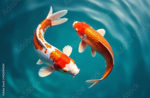 two chinese goldfish are circling in the water