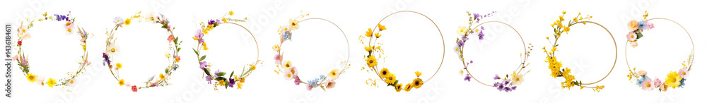Obraz premium PNG Colorful floral wreaths collection, element set on transparent background
