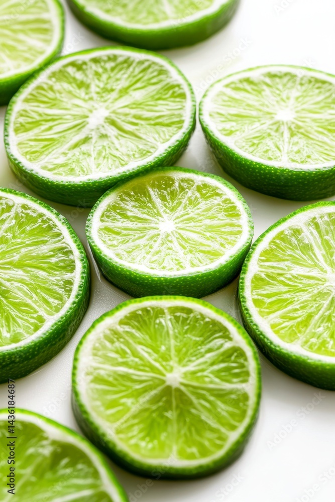 Freshly Cut Lime Slices Arranged on White Background for Cooking Freshly Cut Lime Slices Arranged on White Background for Cooking