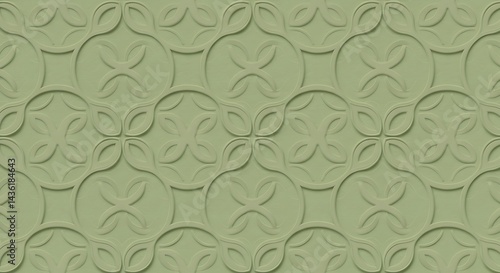 Embossed Floral Pattern - Olive Green Relief