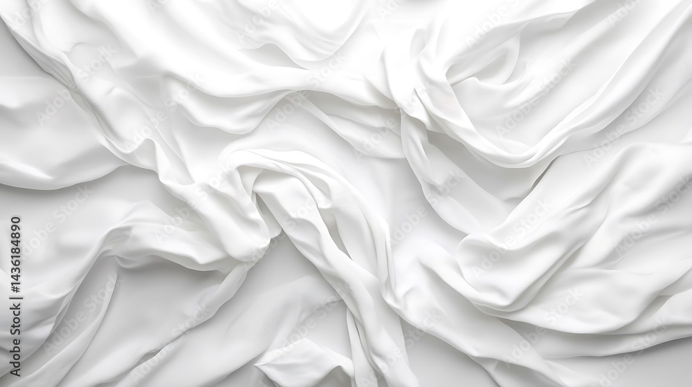Elegant white fabric draped artistically with soft shadows creating a luxurious texture Elegant white fabric draped artistically with soft shadows creating a luxurious texture