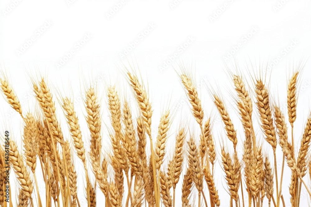 Fototapeta premium Golden Wheat Stalks Against White Background in Agricultural Scene