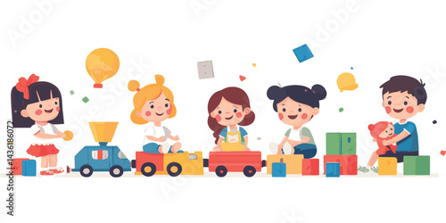 vector children playing with toys