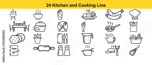 Set of 24 Kitchen and Cooking Line Icons