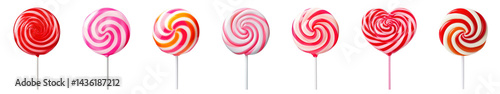 Obraz na płótnie PNG Colorful swirl lollipops in row, element set on transparent background w salonie