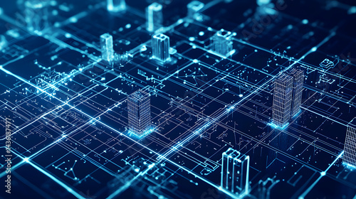 Futuristic energy grids and smart city frameworks digital landscape technology wallpaper urban environment aerial view