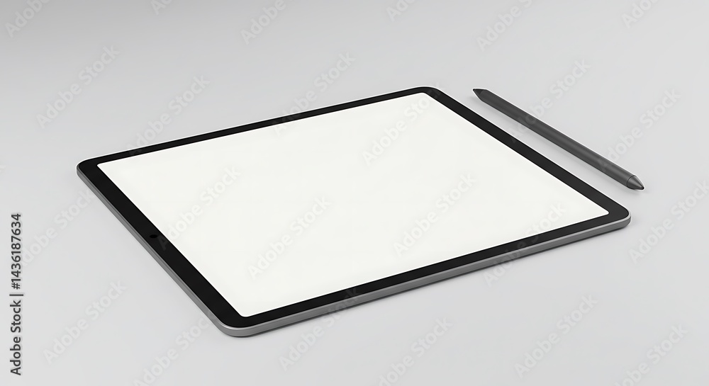 Tablet with Stylus on Neutral Background Tablet with Stylus on Neutral Background