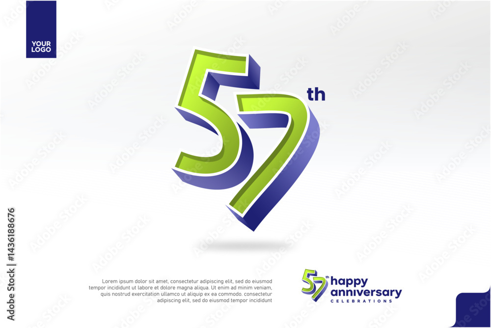 57th Anniversary 3D Number with Silver Jubilee Design in Pear Green and Violet Blue 57th Anniversary 3D Number with Silver Jubilee Design in Pear Green and Violet Blue