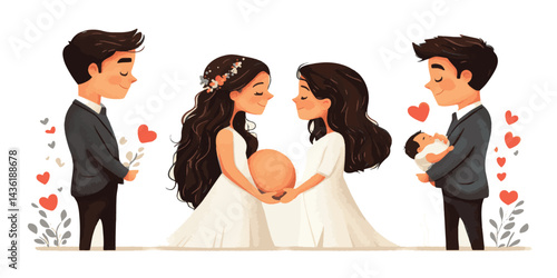 vector group of people couple weeding