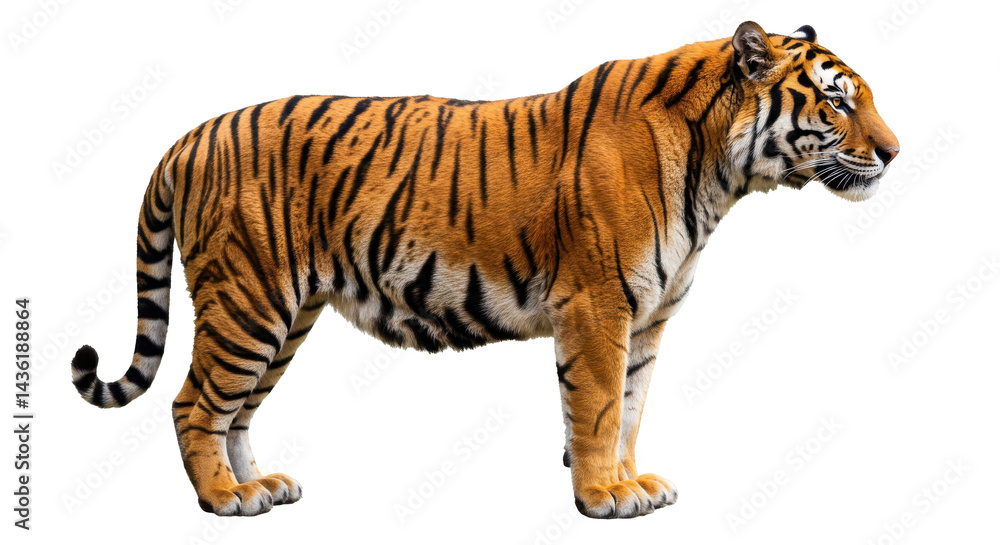 Fototapeta premium Majestic tiger in stark contrast stripes bold against the dark