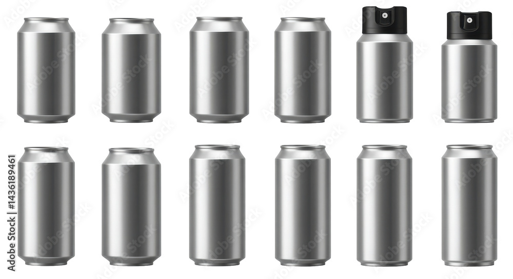 Metallic row Cans some aerosol Metallic row Cans some aerosol