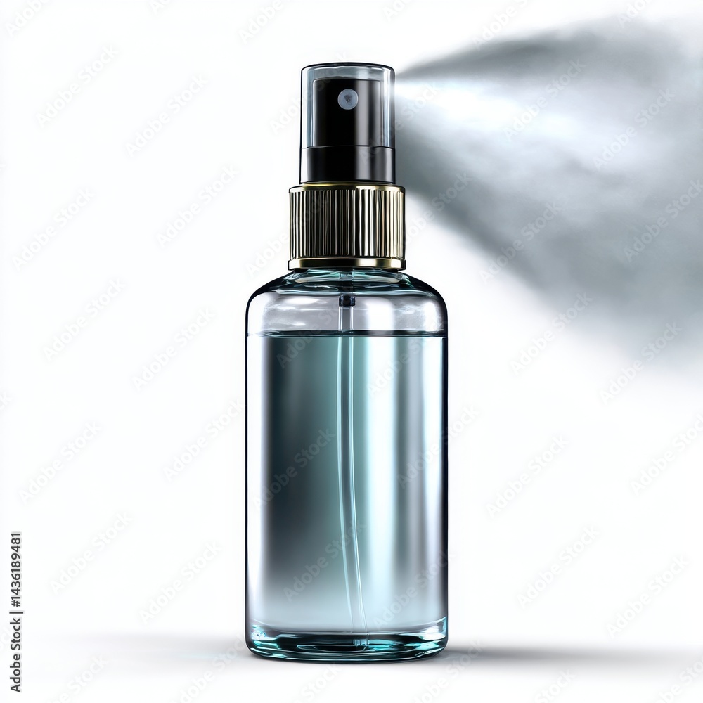 Fototapeta premium Spraying bottle with liquid isolated on white background