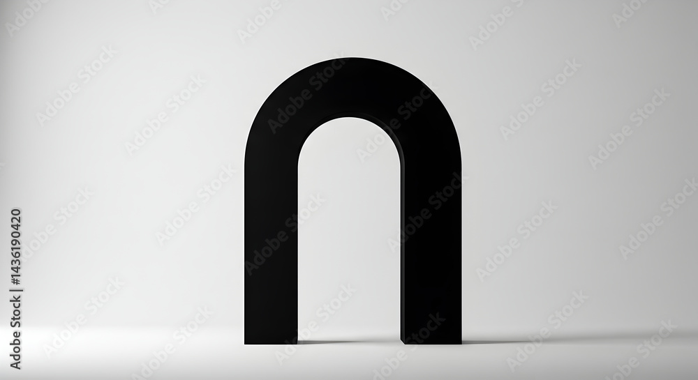 Minimalist Black Archway On Clean Backdrop With Artistic Shadows Minimalist Black Archway On Clean Backdrop With Artistic Shadows