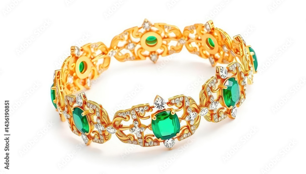Emerald and Diamond Bracelet: Gold Filigree Elegance Emerald and Diamond Bracelet: Gold Filigree Elegance