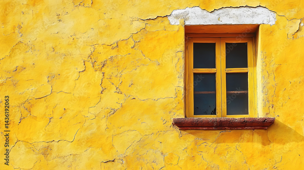 Obraz premium Yellow Wall Texture. Vibrant Bright Yellow Wall Texture of Building in San Miguel de Allende Mexico