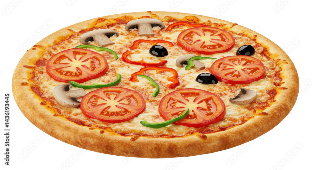 Mouthwatering pizza pie with fresh toppings on a black background Mouthwatering pizza pie with fresh toppings on a black background