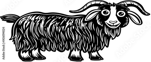 Cute cartoon goat character with a friendly expression, walking happily in a playful style, perfect for children's illustrations, educational materials, or fun designs