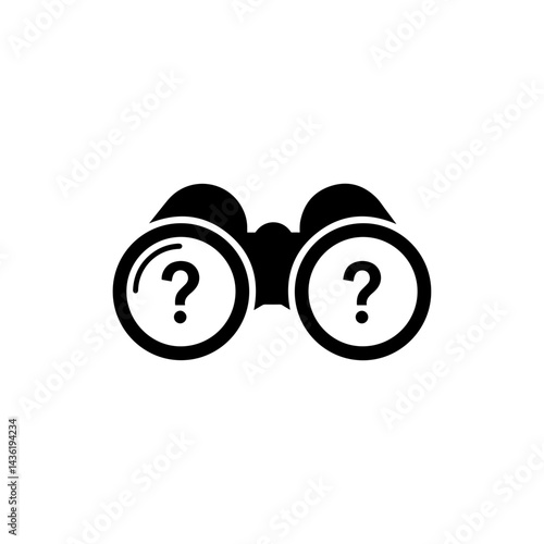 Black Filled Icon FAQ Binoculars Icon with Question Mark Between Eyepieces