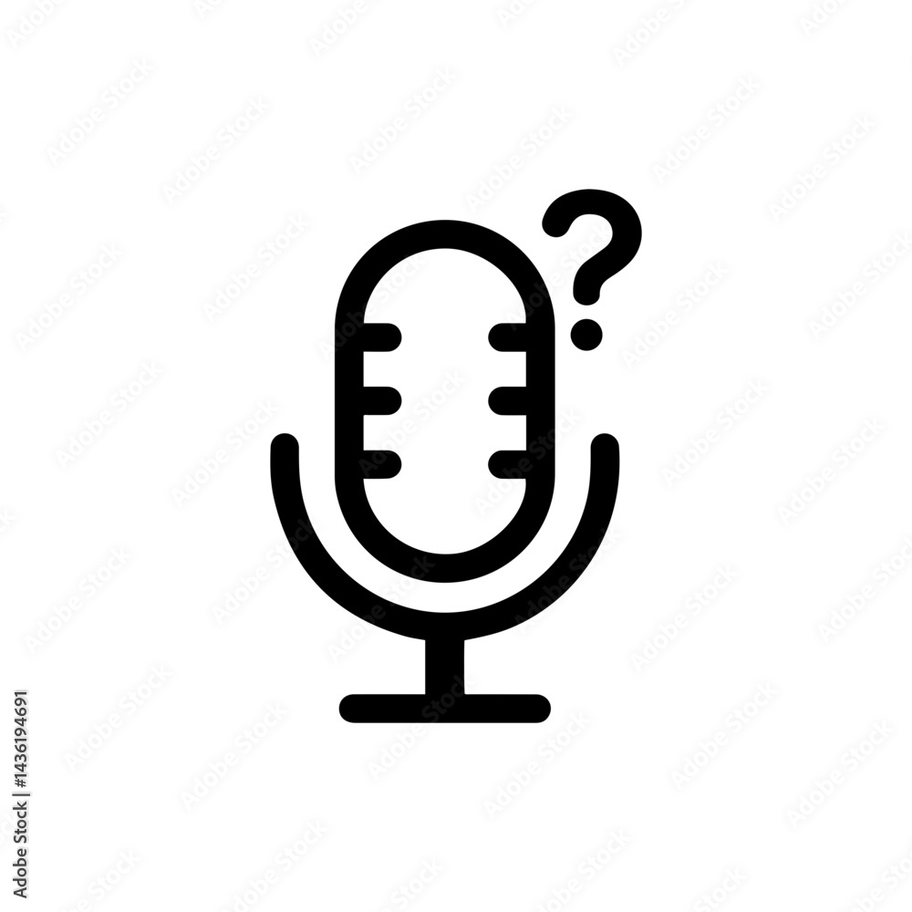 Black Filled Icon of FAQ Mic Icon with Question Symbol on Top Black Filled Icon of FAQ Mic Icon with Question Symbol on Top