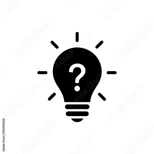 Black Filled Icon of FAQ Lightbulb with Question Mark Inside Base