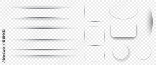 Realistiс vector shadows set  isolated on transparent background. Rectangle, square, circle, oval and other shapes of shadows for  design.