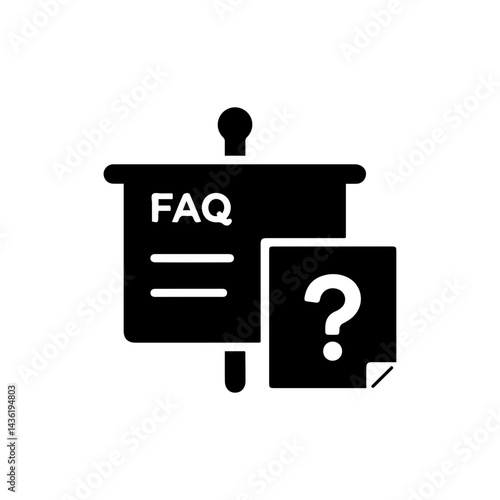 Black Filled Icon of FAQ Pinboard with Question on Note