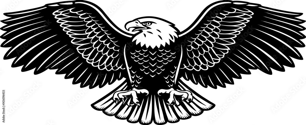 Realistic, iconic American Bald Eagle spreading its wings, hovering over a bright U.S. flag backdrop, ideal for voting campaigns, vertical composition Realistic, iconic American Bald Eagle spreading its wings, hovering over a bright U.S. flag backdrop, ideal for voting campaigns, vertical composition