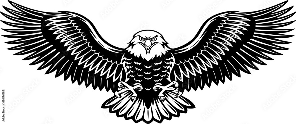 Realistic, iconic American Bald Eagle spreading its wings, hovering over a bright U.S. flag backdrop, ideal for voting campaigns, vertical composition Realistic, iconic American Bald Eagle spreading its wings, hovering over a bright U.S. flag backdrop, ideal for voting campaigns, vertical composition