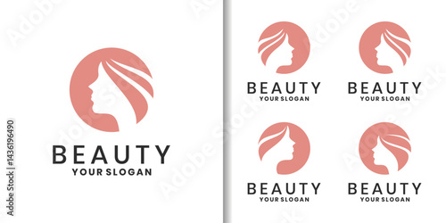 Elegant beauty salon logo with female profile silhouette and hair