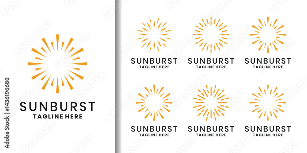 Radiant sunburst logo set with abstract golden rays Radiant sunburst logo set with abstract golden rays